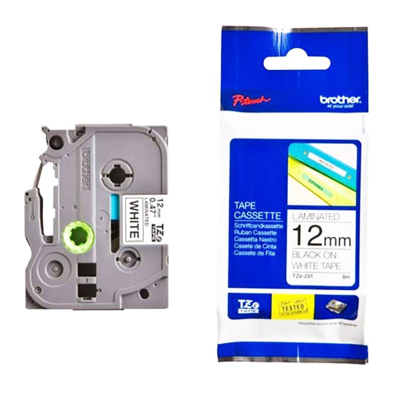 Brother - Cinta negro sobre blanco de 12 mm x 8 metros