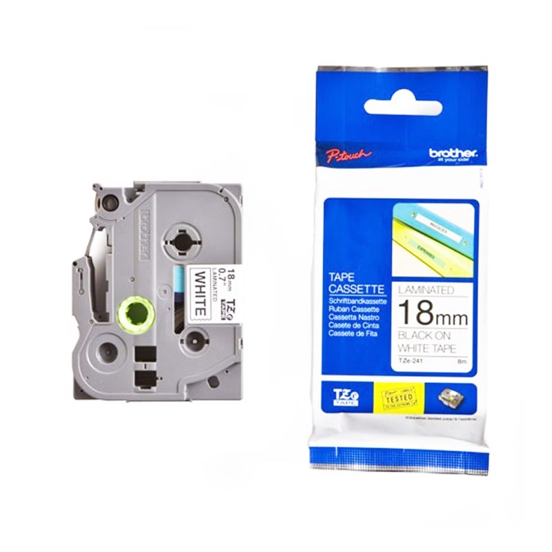 Brother - Cinta Laminada TZE-241 18mm De Ancho - Fondo Blanco
